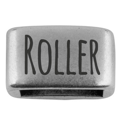 Afstandhouder met gravure "Roller", 14 x 8,5 mm, verzilverd, geschikt voor 5 mm zeiltouw 