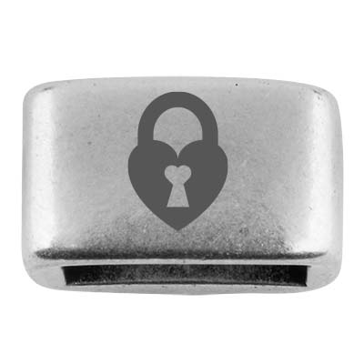 Intermediate piece with engraving "Padlock" with heart, 14 x 8.5 mm, silver-plated, suitable for 5 mm sail rope 