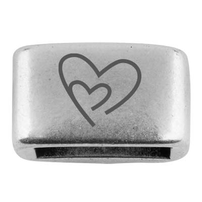 Intermediate piece with engraving "Hearts", 14 x 8.5 mm, silver-plated, suitable for 5 mm sail rope 
