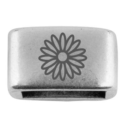 Spacer with engraving "Flower", 14 x 8.5 mm, silver-plated, suitable for 5 mm sail rope 