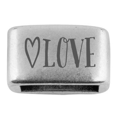 Intermediate piece with engraving "Love" with heart, 14 x 8.5 mm, silver-plated, suitable for 5 mm sail rope 