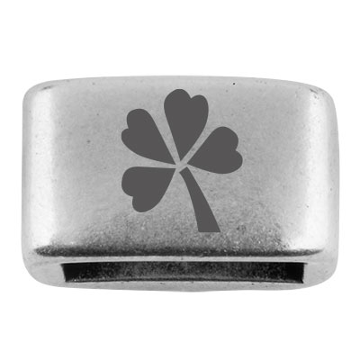 Spacer with engraving "Cloverleaf", 14 x 8.5 mm, silver-plated, suitable for 5 mm sail rope 