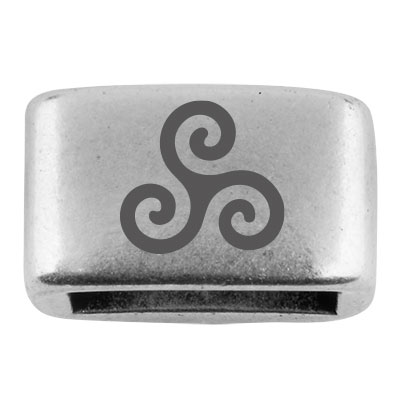 Zwischenstück mit Gravur "Triskele" Keltisches Glückssymbol, 14 x 8,5 mm, versilbert, geeignet für 5 mm Segelseil 