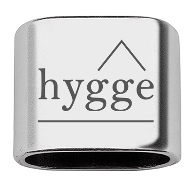 Tussenstuk met gravure "Hygge", 20 x 24 mm, verzilverd, geschikt voor 10 mm zeiltouw 