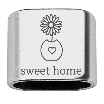 Intermediate piece with engraving "Sweet Home", 20 x 24 mm, silver-plated, suitable for 10 mm sail rope 