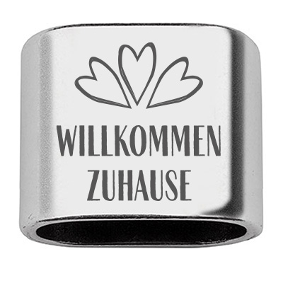 Intermediate piece with engraving "Welcome home", 20 x 24 mm, silver-plated, suitable for 10 mm sail rope 