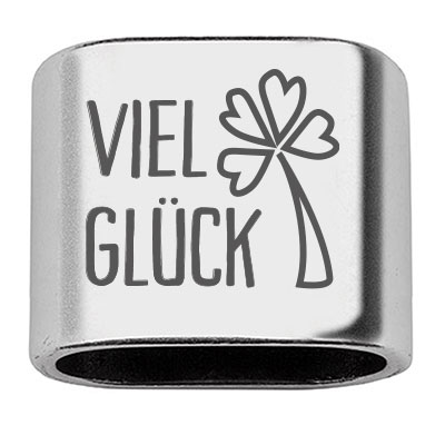 Intermediate piece with engraving "Good luck" with cloverleaf, 20 x 24 mm, silver-plated, suitable for 10 mm sail rope 