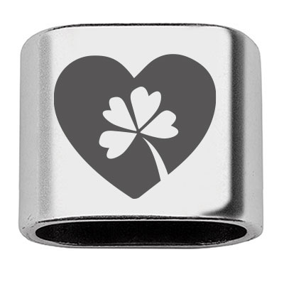 Intermediate piece with engraving "Heart with lucky clover", 20 x 24 mm, silver-plated, suitable for 10 mm sail rope 