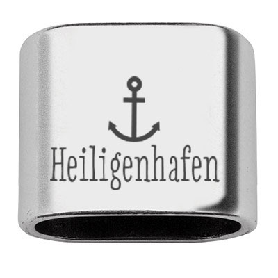 Zwischenstück mit Gravur "Heiligenhafen", 20 x 24 mm, versilbert, geeignet für 10 mm Segelseil 