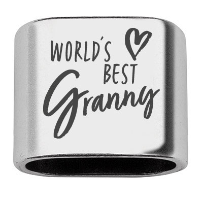 Spacer with engraving "World's Best Granny", 20 x 24 mm, silver-plated, suitable for 10 mm sail rope 