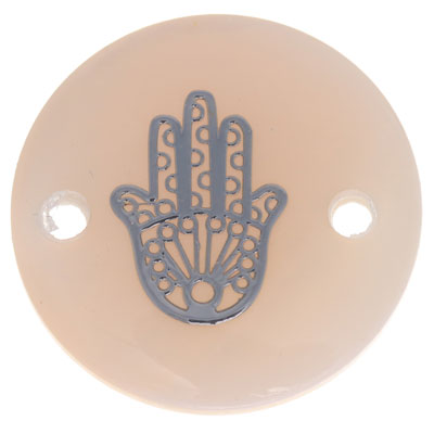 Perlmutt Armbandverbinder, rund, Motiv Hamsa silberfarben, Durchmesser 16 mm 