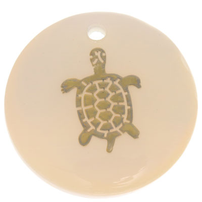 Mother-of-pearl pendant, round, motif turtle gold-coloured, diameter 16 mm 