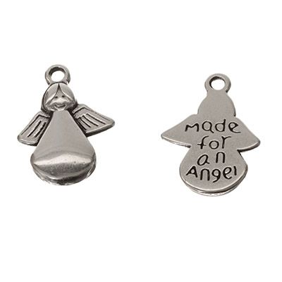Metal pendant angel, 17.5 x 12.6 mm, silver-plated 