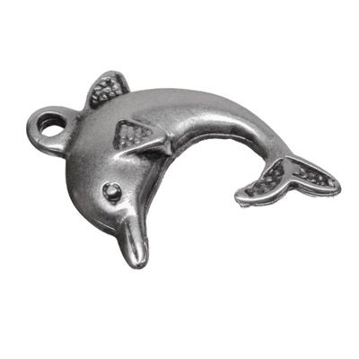 Metal pendant dolphin, 32.5 x 24 mm, silver-plated 