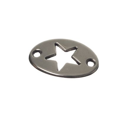 Metal pendant / bracelet connector, star, 20 x 13 mm, silver-plated 