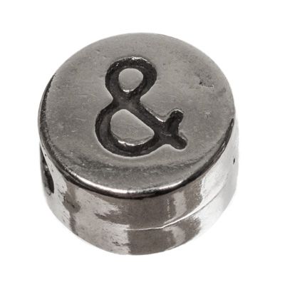 Metal bead, round, punctuation mark and, diameter 7 mm, silver-plated 