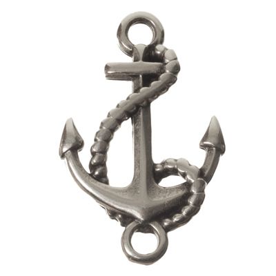 Metal pendant anchor, two eyelets, 26 x 17 mm, silver-plated 