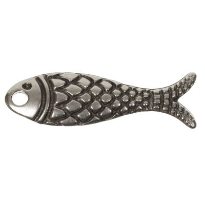 Metal pendant fish, 23 x 7 mm, silver-plated 