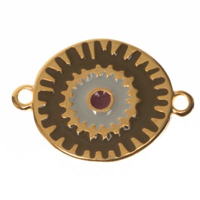 Metallanhänger / Armbandverbinder Boho, vergoldet, emailliert, ca. 21 x 15 mm 