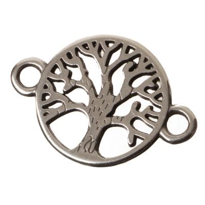 Armbandverbinder, runde Form, Motiv "Baum", 22 x 15 mm, versilbert 