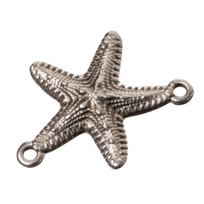 Metal pendant / bracelet connector starfish, 23 x 17 mm, silver-plated 