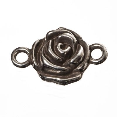 Metal pendant / bracelet connector rose, 25 x 16 mm, silver-plated 