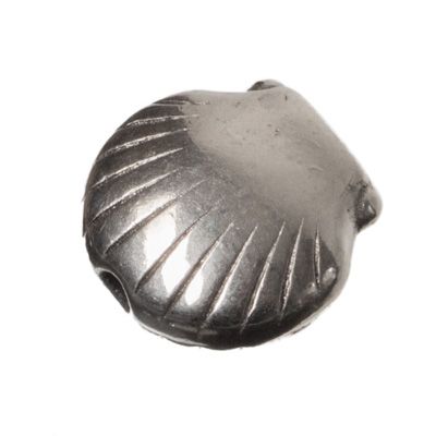 Metalen kraal schelp, ca. 8 x 8 mm, verzilverd 