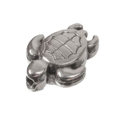 Metalen kraal schildpad, ca. 9 x 7 mm, verzilverd 