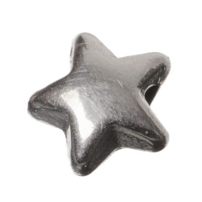 Metalen kraal ster, ca. 6 x 6 mm, verzilverd 