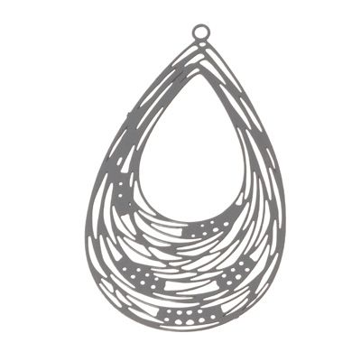 Metal pendant boho drop filigree, 35 x 21 mm, grey 