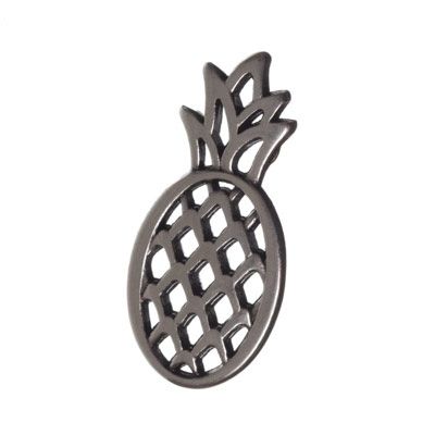 Metal pendant / bracelet connector, pineapple, 25 x 12 mm, silver-plated 