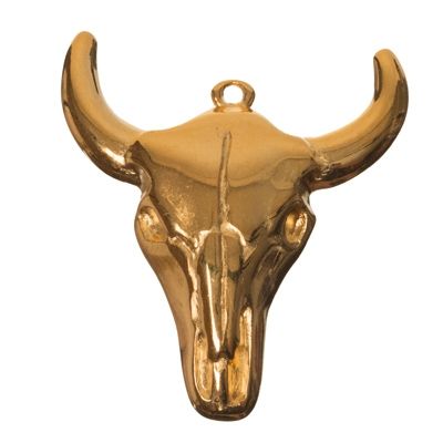 Pendentif métal tête de taureau, doré, environ 32,5 x 28 mm 