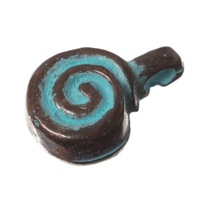 Metal bead snail with eyelet, 13 x 9 mm, patina colour 