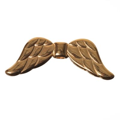 Metal bead angel wings, 11 x 30 mm, gold plated 