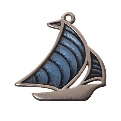 Metal pendant, boat, 33.5 x 33.5 mm, silver-plated 