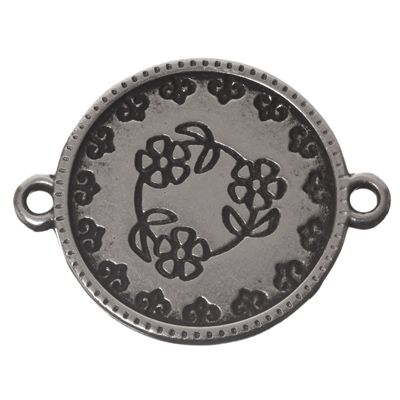 Metal pendant / bracelet connector Mandala, 26.5 x 20 mm, silver-plated 