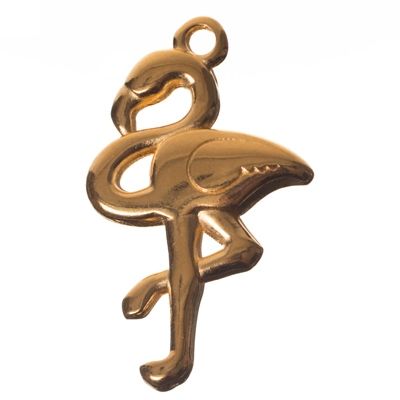 Metal pendant flamingo, diameter 17 x 26 mm, gold-plated 
