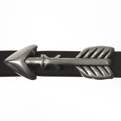 Metal bead mini slider arrow, silver-plated, 24.0 x 8.0 mm, diameter threading hole: 5.2 x 2.0 m 
