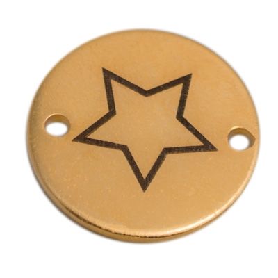 Coin connecteur de bracelet étoile, 15 mm, doré, motif gravé au laser 
