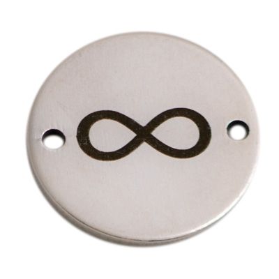 Munt armband connector Infinity, 15 mm, verzilverd, motief lasergegraveerd 