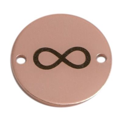 Munt armband connector Infinity, 15 mm, rose goud verguld, motief laser gegraveerd 