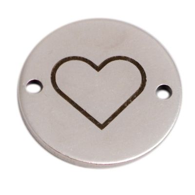 Coin bracelet connector heart, 15 mm, silver-plated, motif laser engraved 