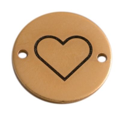 Coin connecteur de bracelet coeur, 15 mm, doré, motif gravé au laser 