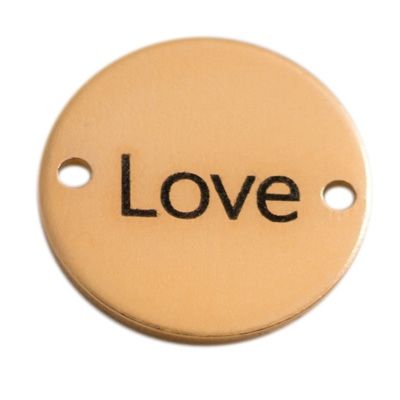 Coin bracelet connector lettering "Love", 15 mm, gold-plated, motif laser engraved 