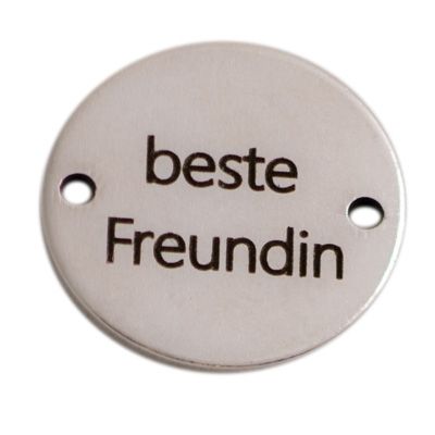 Coin bracelet connector "Best friend" lettering, 15 mm, silver-plated, motif laser-engraved 