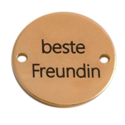 Coin bracelet connector "Best friend" lettering, 15 mm, gold-plated, motif laser-engraved 