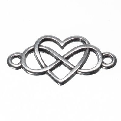 Bracelet connector heart and infinity, 24.5 x 12.5 mm, silver-plated 