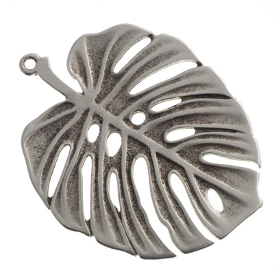 Metal pendant leaf, XXL pendant, 58 x 48 mm, silver-plated 
