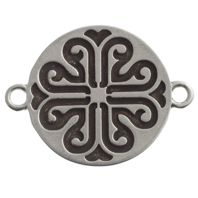 Armband verbindingsschijf met ornament, 25,5 x 17 mm, verzilverd 