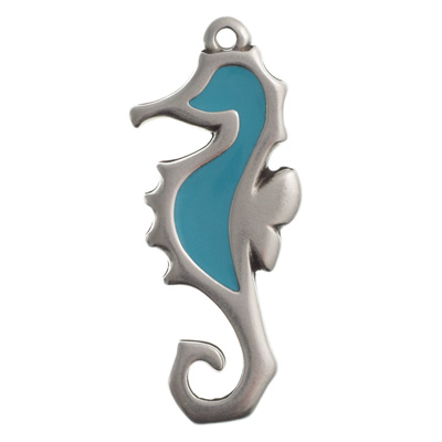 Metal pendant seahorse, 32.0 x 13.5 mm, silver-plated 